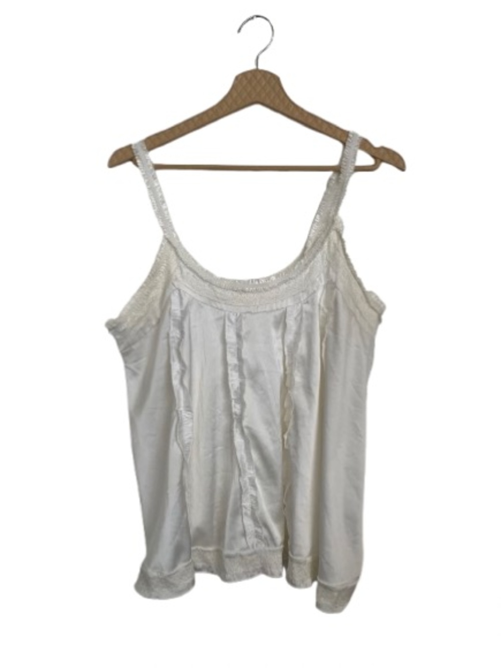 POL Boho Cream Satin & Lace Trim Tank Top - Size Large - Romantic Flowy Cami